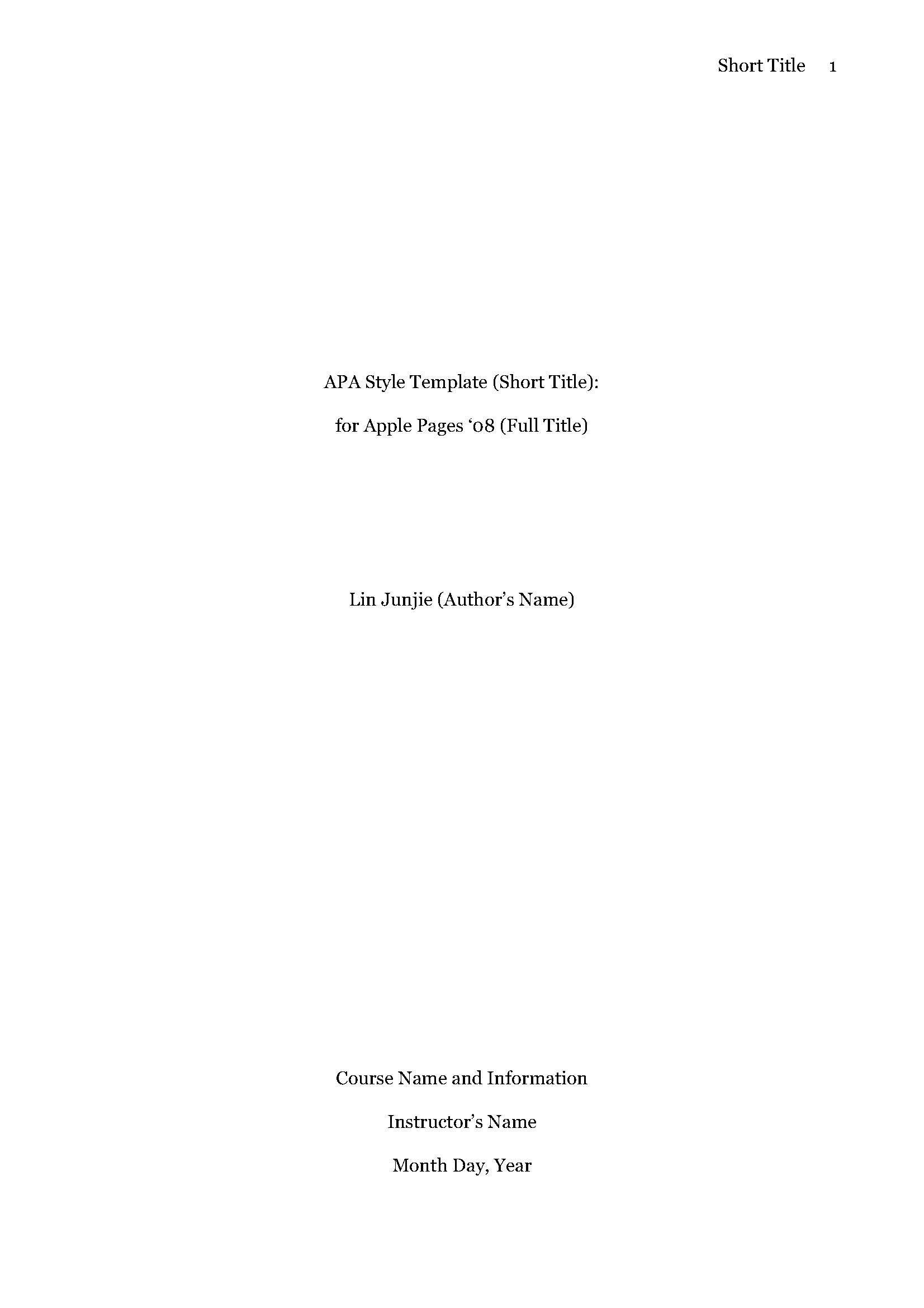 Cover Page Apa Format Template